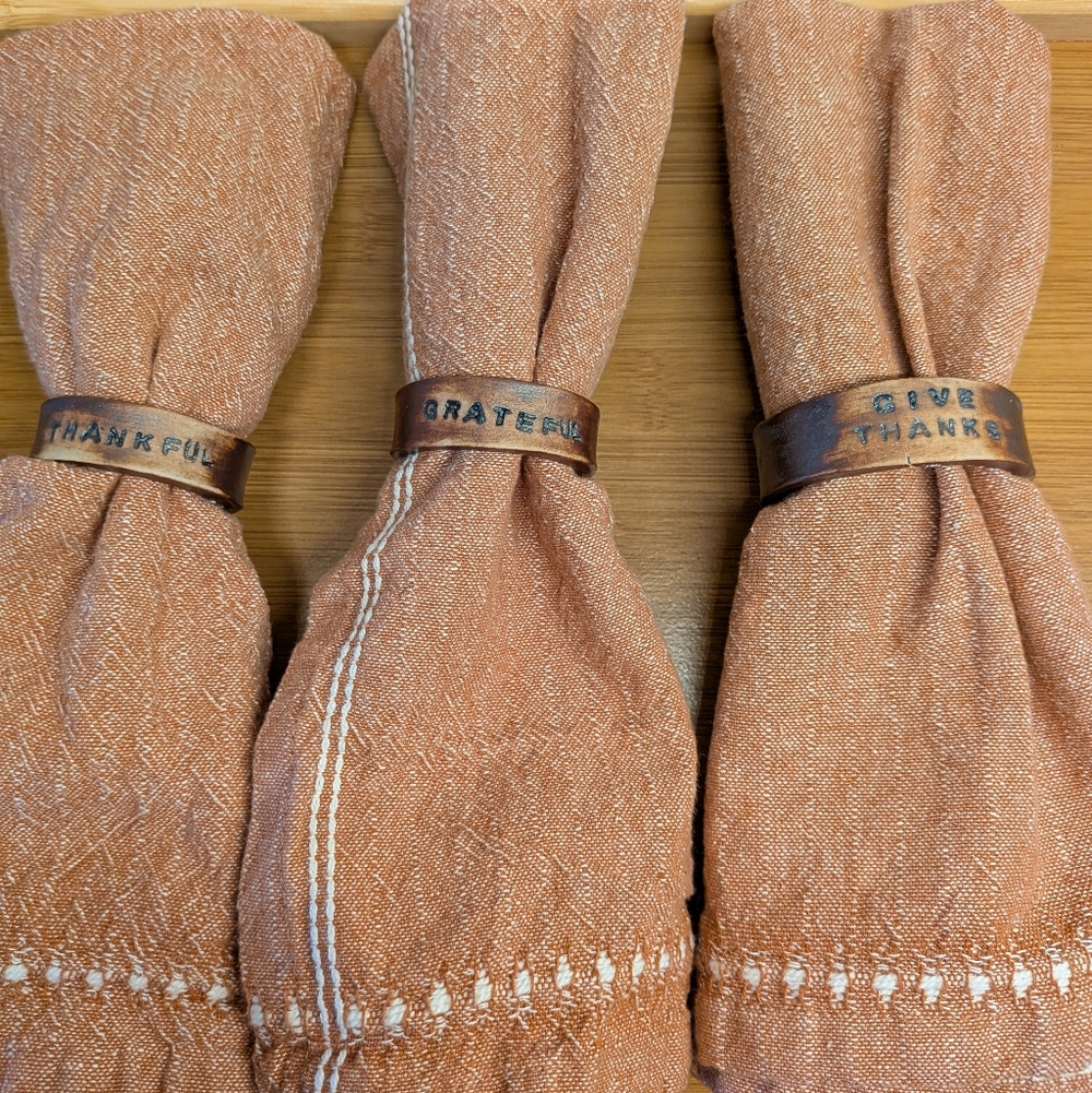Set Of 8 Rustic Handmade Ceramic Gratitude Napkin Rings - Picture 2 of 9
